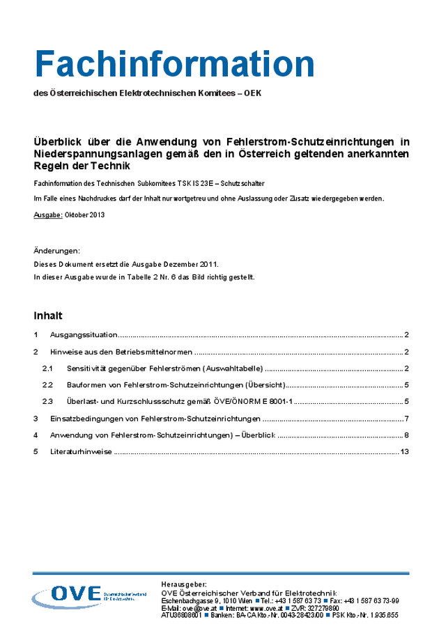 Fachinformation des Österreichischen Elektrotechnischen Komitees – OEK