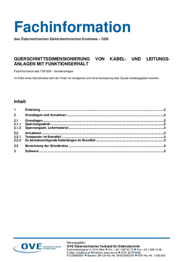 Querschnittsdimensionierung von Kabel- und Leitungsanlagen mit Funktionserhalt