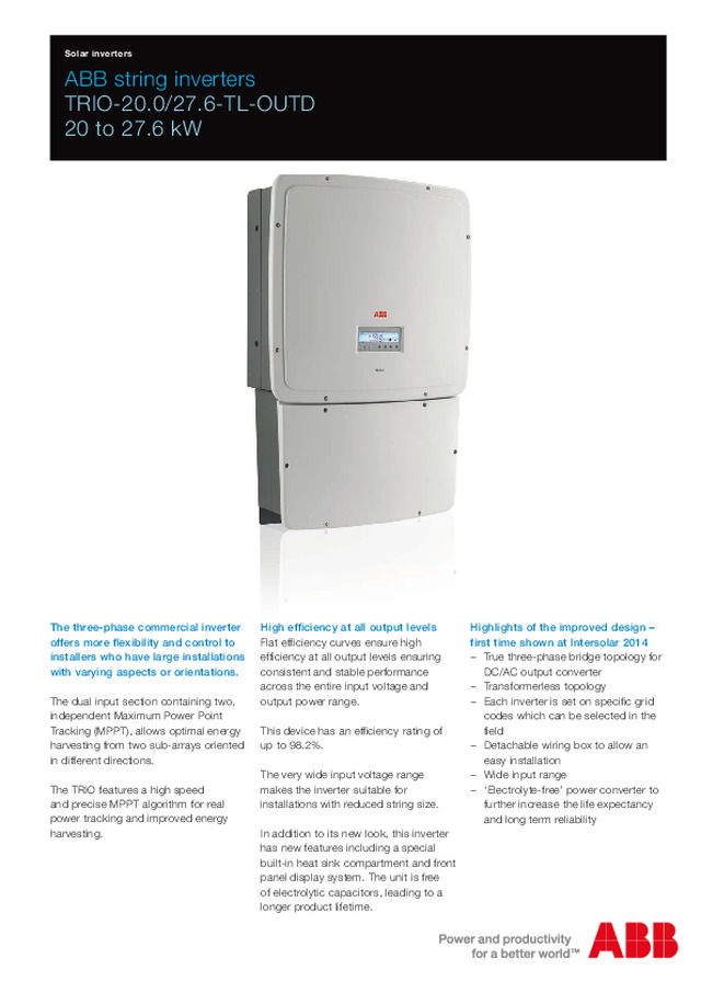 ABB TRIO-20.0/27.6-TL-OUTD 20 to 27.6 kW