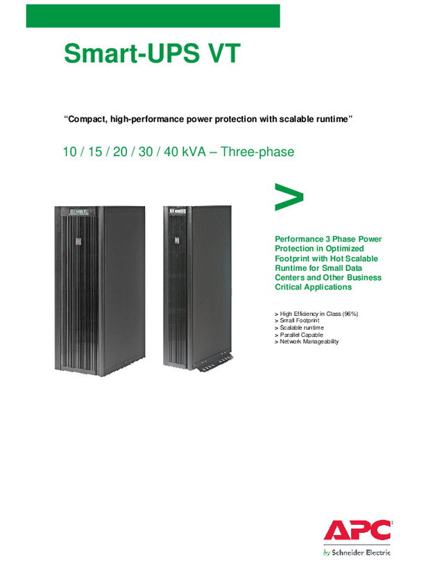 Brochure - Smart-UPS® RT - 10 / 15 / 20 / 30 / 40 kVA – Three-phase