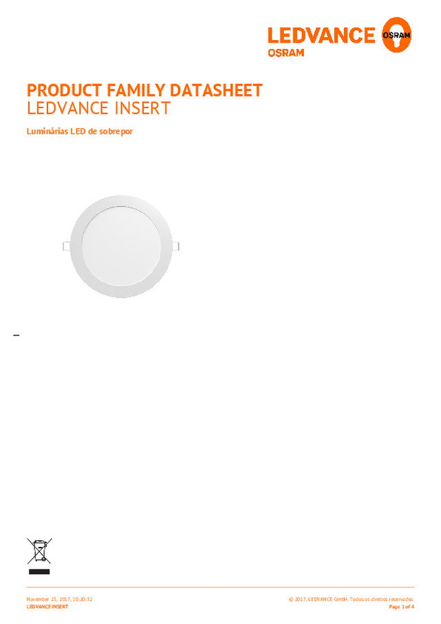 Ficha técnica da família de produtos LEDVANCE INSERT