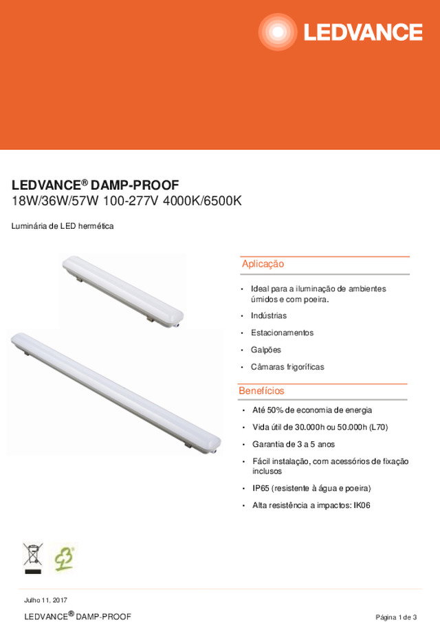 Ficha de produto LEDVANCE DAMP-PROOF 18W 36W 57W