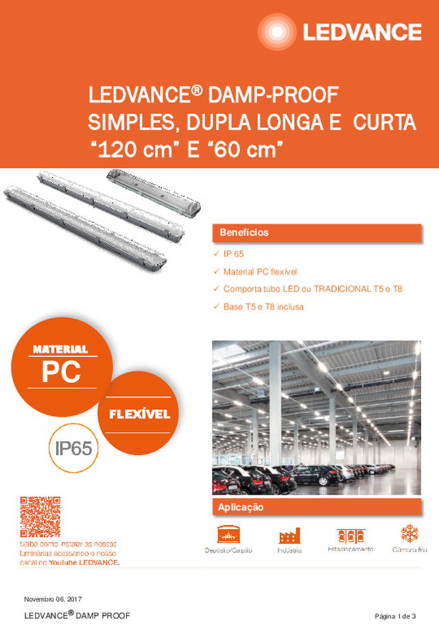 LEDVANCE®DAMP-PROOF simples, dupla longa e curta “120 cm” e “60 cm”