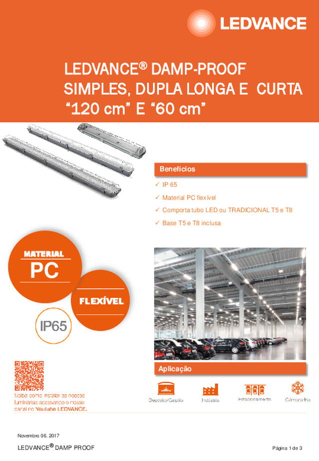 LEDVANCE®DAMP-PROOF simples, dupla longa e curta “120 cm” e “60 cm”