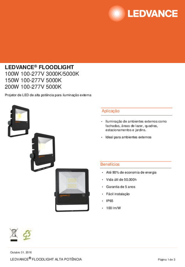 Data Sheet LEDVANCE FLOODLIGHT 100,150 e 200W