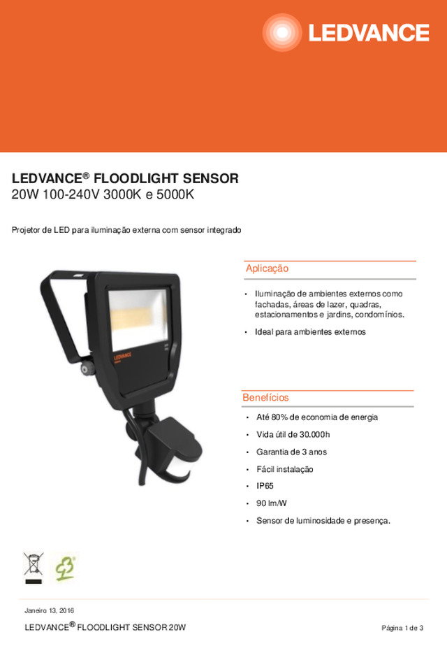 Data Sheet LEDVANCE FLOODLIGHT SENSOR 20W