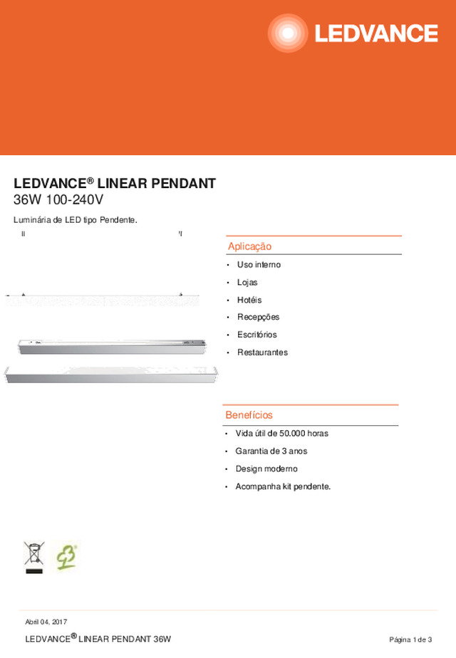 Data Sheet LEDVANCE® Linear pendant