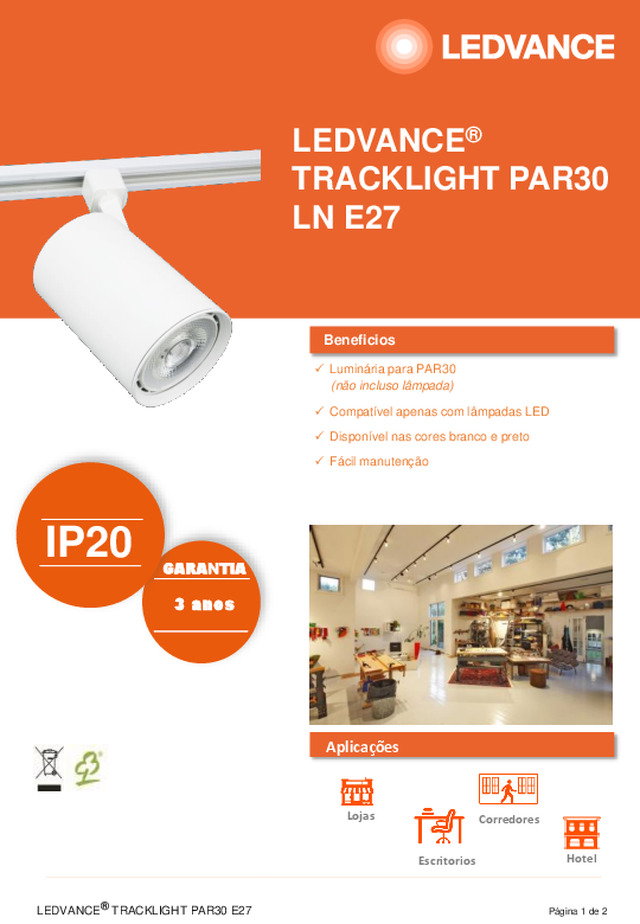 Ficha técnica LEDVANCE® TRACKLIGHT PAR30 E27