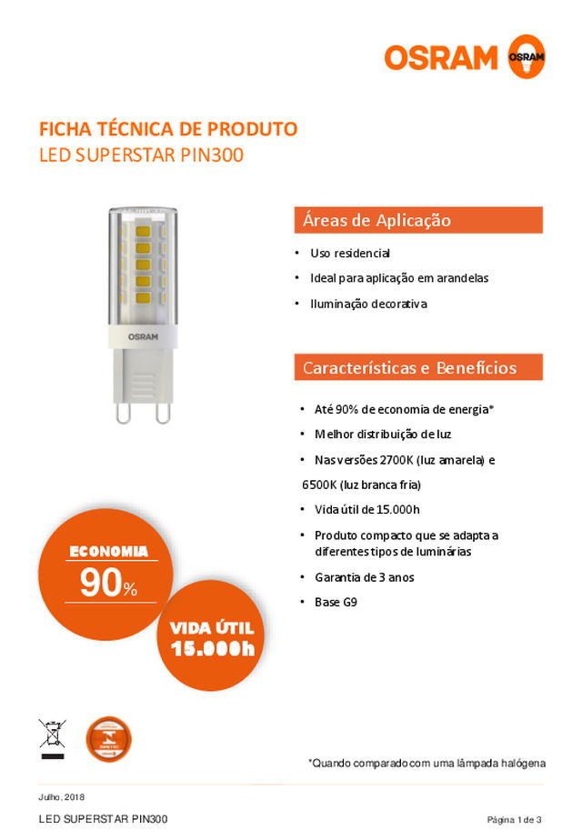 Ficha técnica | LED SUPERSTAR PIN300 da LEDVANCE