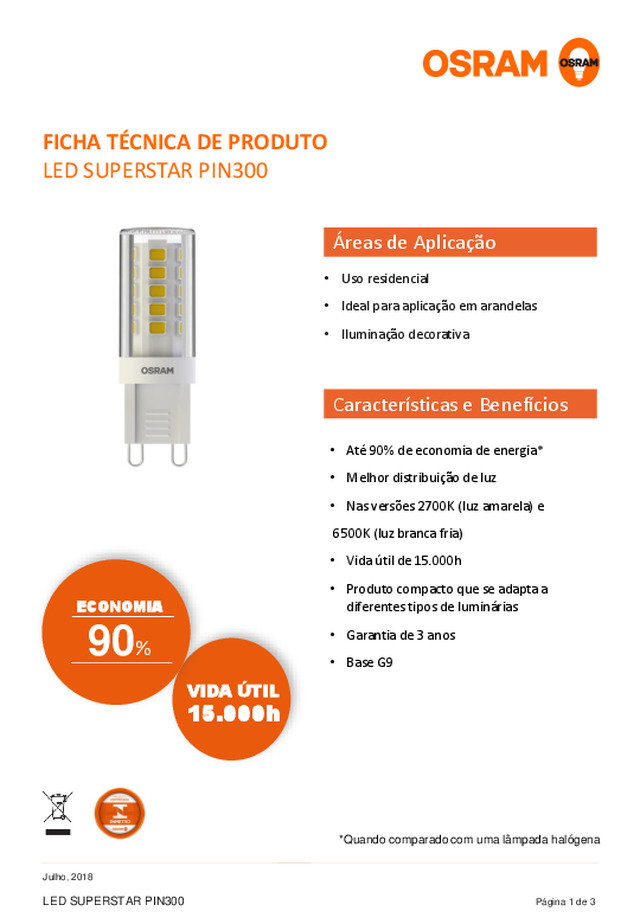 Ficha técnica | LED SUPERSTAR PIN300 da LEDVANCE
