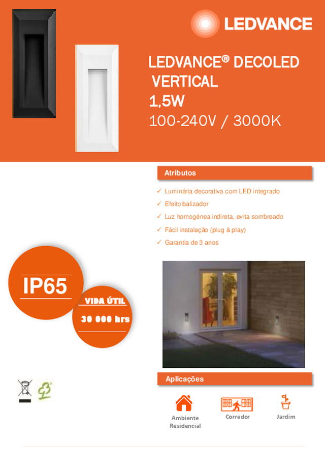 Ficha técnica | LEDVANCE® DECOLED VERTICAL 1,5W 100-240V / 3000K