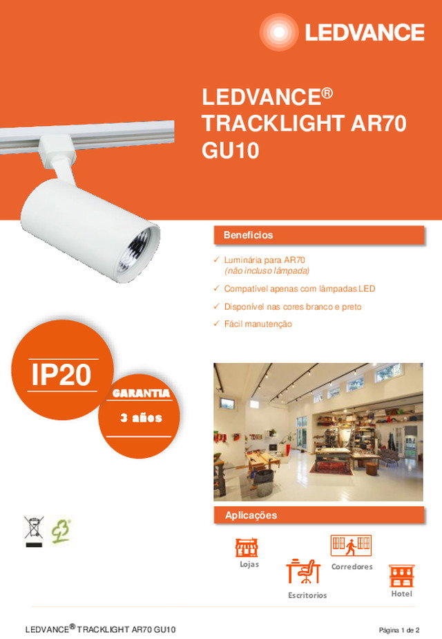 Ficha técnica | LEDVANCE® TRACKLIGHT AR70 GU10
