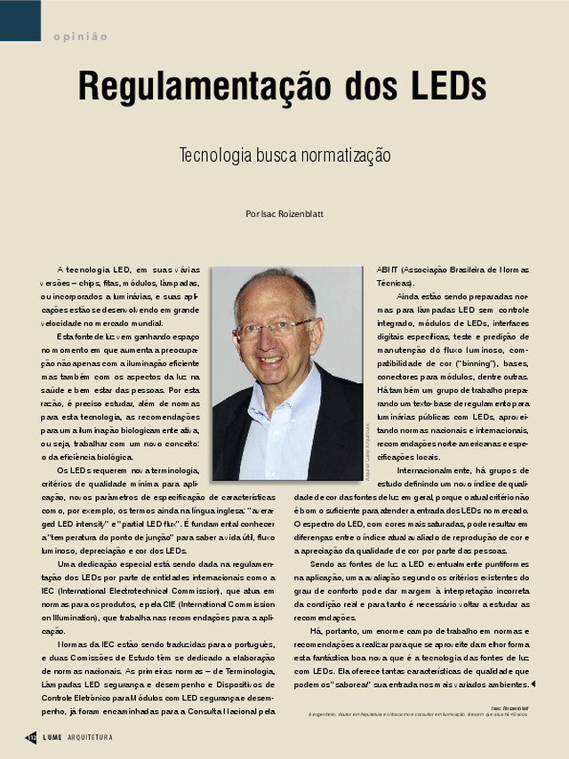 Regulamentação dos LEDs | Tecnologia busca normatização, por Isac Roizenblatt