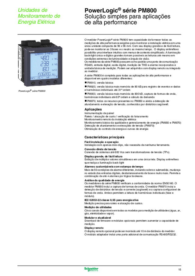Multimedidores PowerLogic® série PM800 - Solução simples para aplicações de alta performance