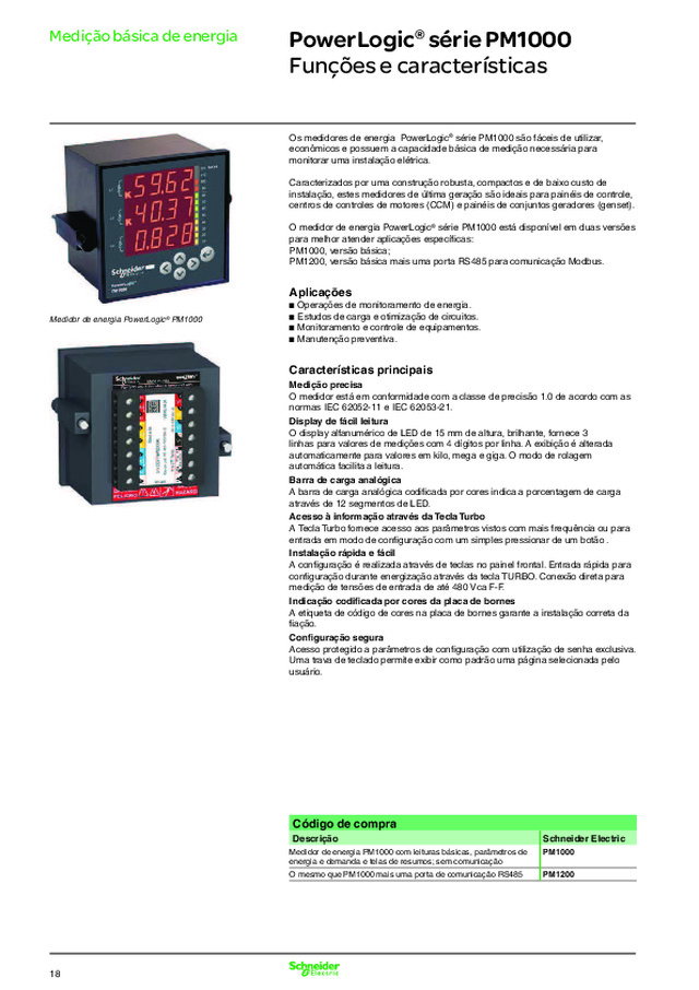 Multimedidores PowerLogic® série PM1000 - Medição básica de energia com baixo custo, ideal para rateio de energia e alocação de custos