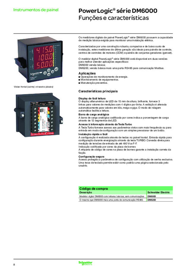 Medidores PowerLogic® série DM6000 - Medição de grandezas elétricas básicas