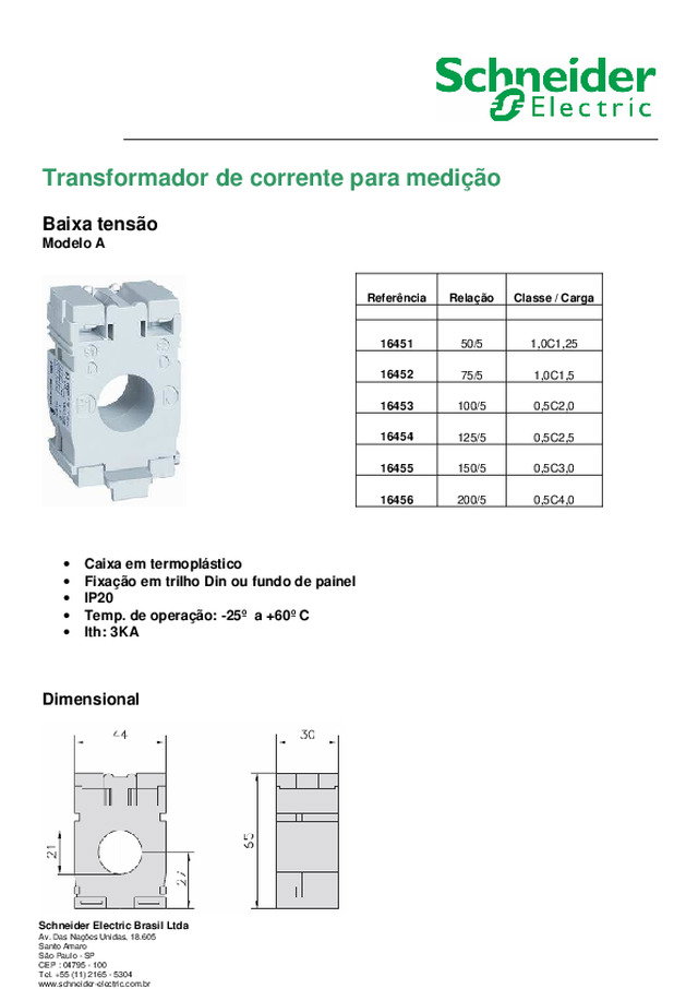 Transformadores de Corrente de 40A a 6.000A e secundários de 5A, para diversas aplicações elétricas - Cat. 2