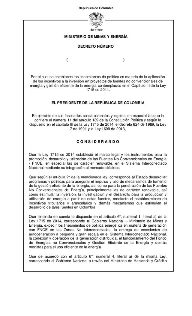Publicado Proyecto de incentivos a FNCE y Gestión eficiente de la energía contemplados en la Ley 1715 de 2014