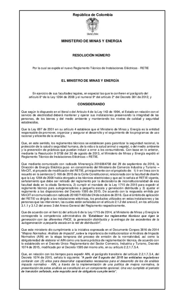 RETIE - Reglamento Técnico de Instalaciones Eléctricas