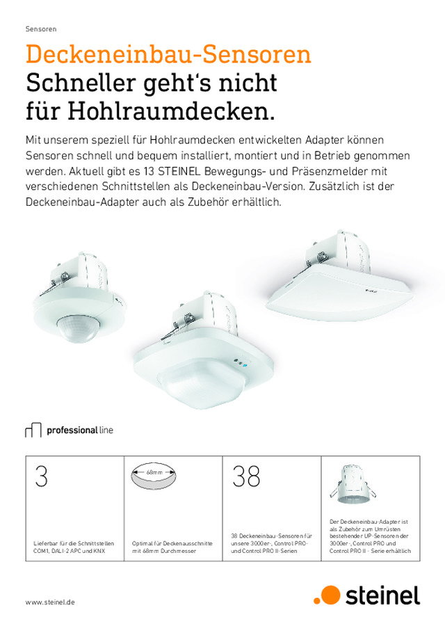 Deckeneinbau-Sensoren Schneller geht‘s nicht für Hohlraumdecken.