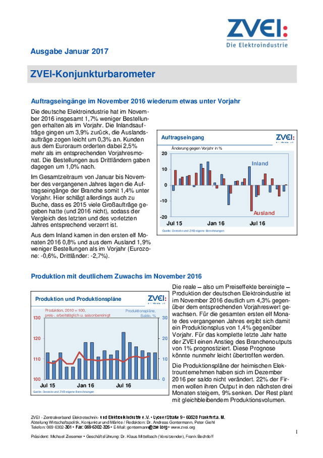 ZVEI-Konjunkturbarometer Januar 2017