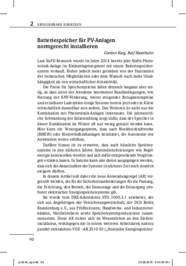 Batteriespeicher für PV-Anlagen normgerecht installieren