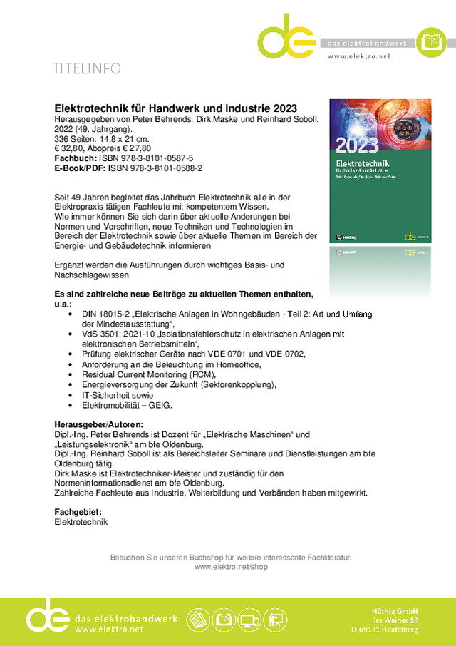 Elektrotechnik für Handwerk und Industrie 2023