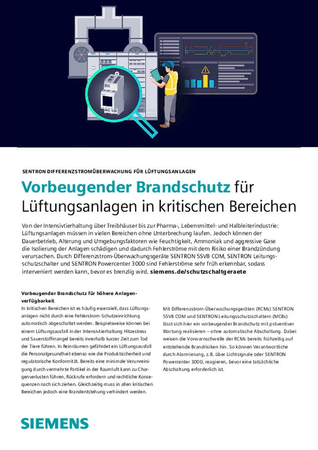 SENTRON DIFFERENZSTROMÜBERWACHUNG FÜR LÜFTUNGSANLAGEN