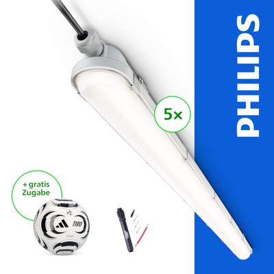 5 × Philips Feuchtraumleuchte mit gratis adidas Tiro Club Fußball inklusive New Sports Ballpumpe