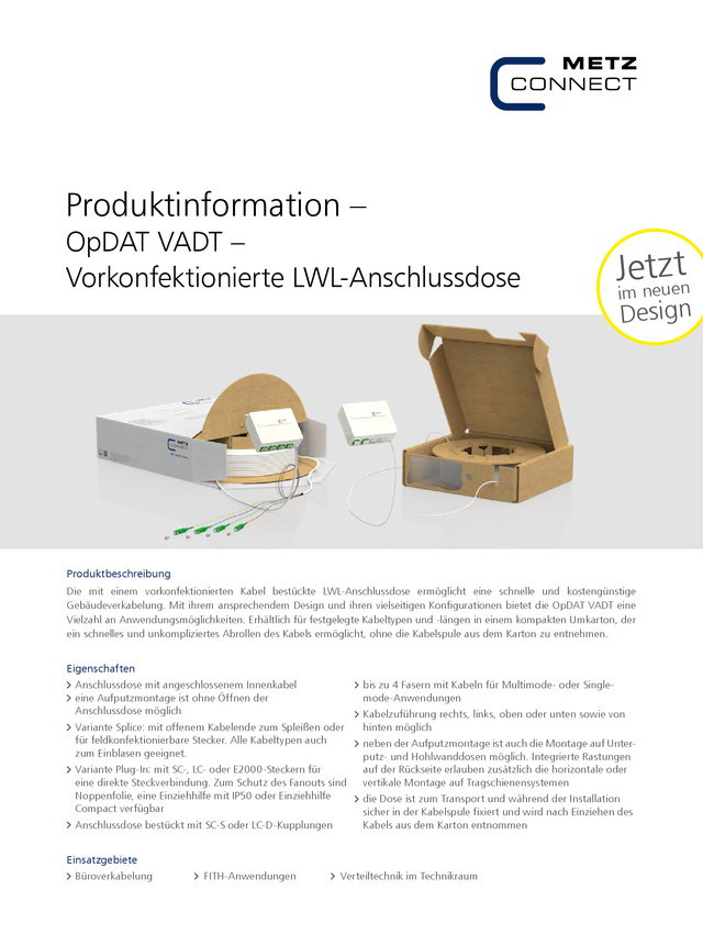 Produktinformation – OpDAT VADT –  Vorkonfektionierte LWL-Anschlussdose