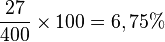\frac{27}{400} \times 100 =6,75%