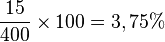 \frac {15}{400} \times 100 = 3,75%