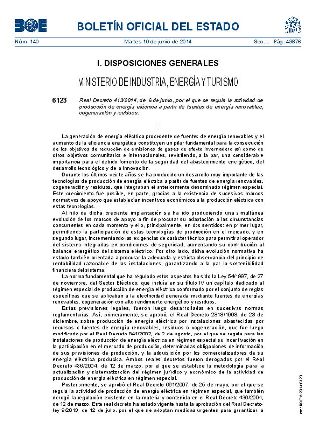 Publicado Real Decreto de Energías Renovables