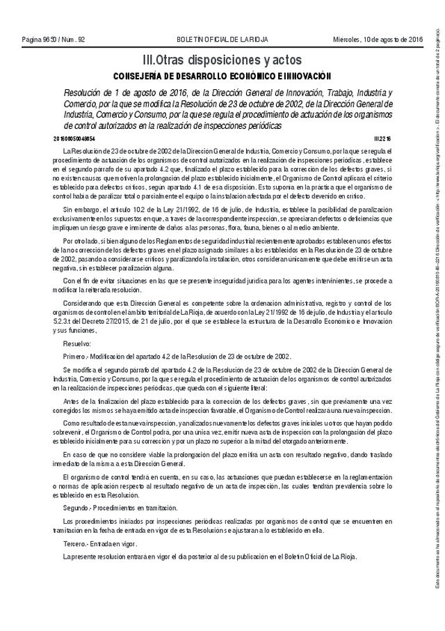 III.Otras disposiciones y actos CONSEJERÍA DE DESARROLLO ECONÓMICO E INNOVACIÓN