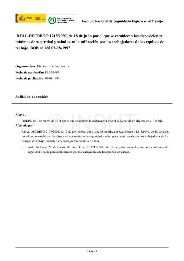REAL DECRETO 1215/1997, de 18 de julio