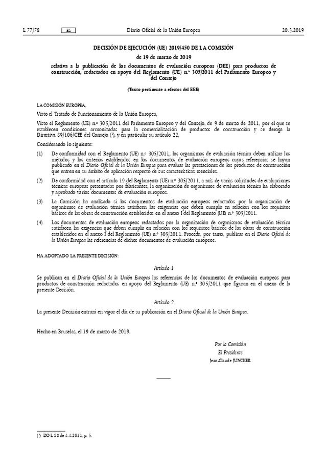 Se publica la lista de documentos de evaluación europeos (DEE) para productos de construcción, redactados en apoyo del Reglamento UE 305/2011.