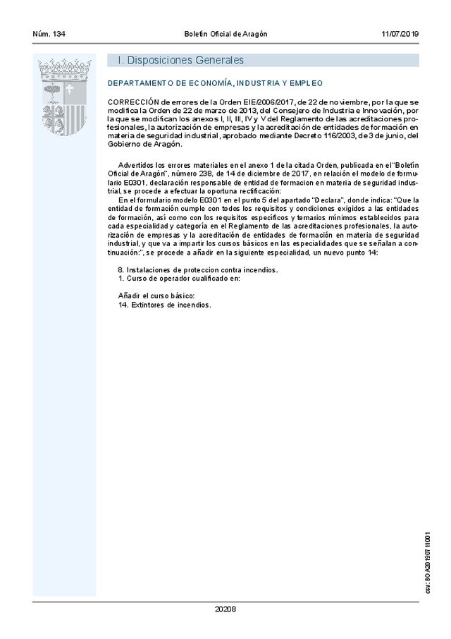 Se corrige error en el formulario “Declaración responsable de entidad de formación en materia de seguridad industrial”.