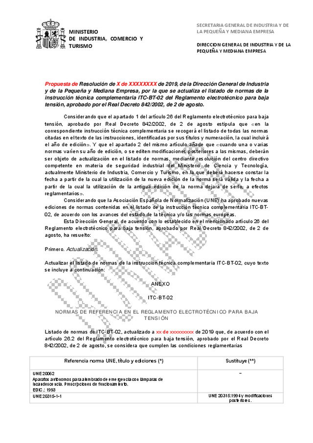 Listado de normas de la instrucción técnica complementaria ITC-BT-02