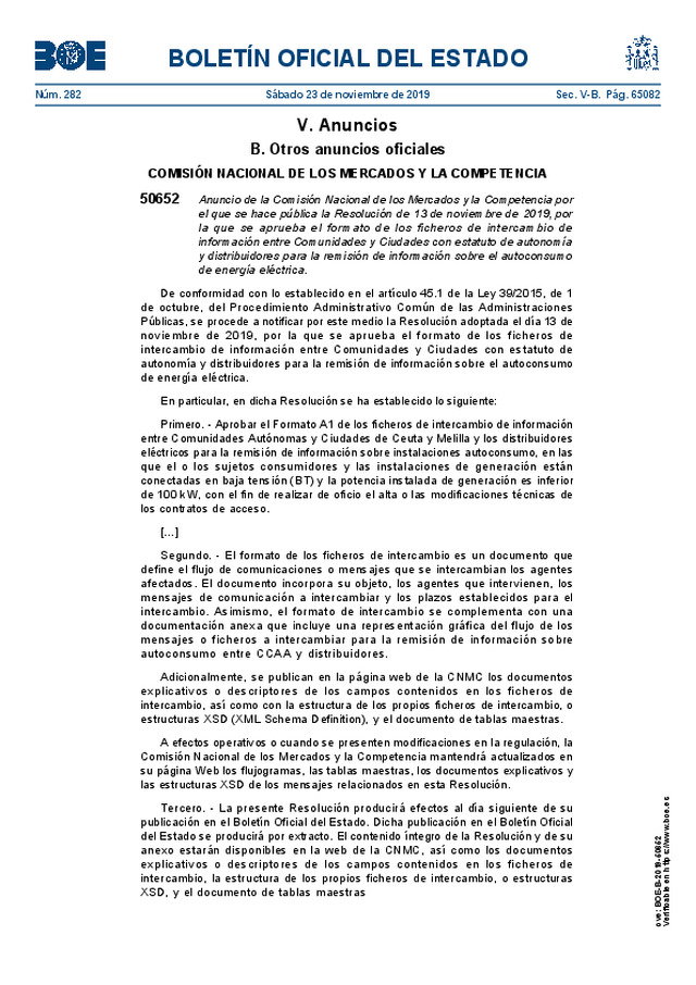 Resolución por la que se aprueba el formato de los ficheros de intercambio de información