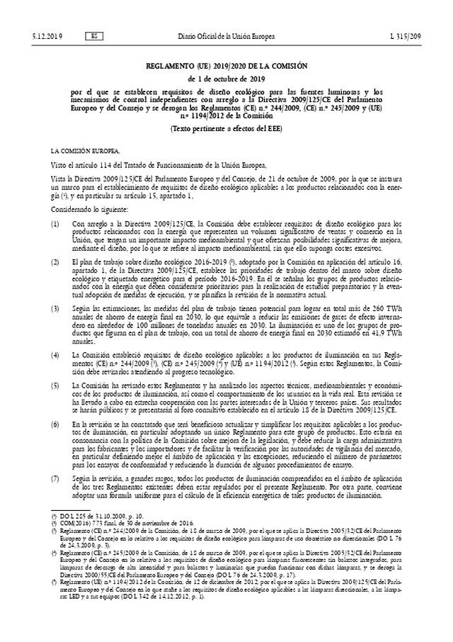 Reglamento UE 2019/2020