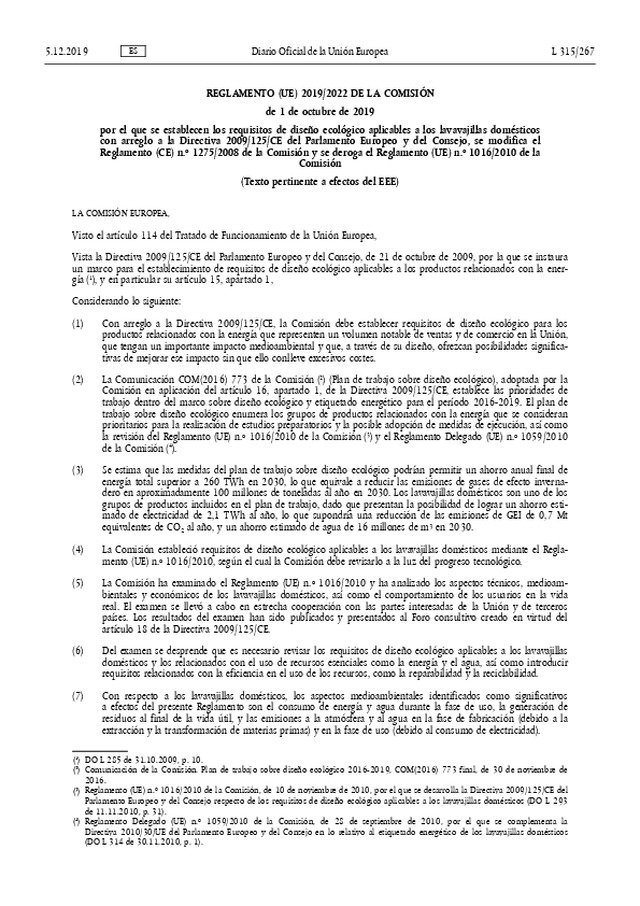 Reglamento UE 2019/2022