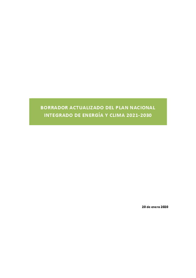 Borrador actualizado del Plan Nacional Integrado de Energía y Clima (PNIEC) 2021-2030