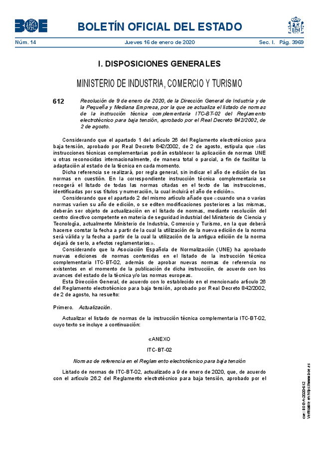 Se actualiza el listado de normas de la ITC-BT-02 del Reglamento electrotécnico para baja tensión (REBT)