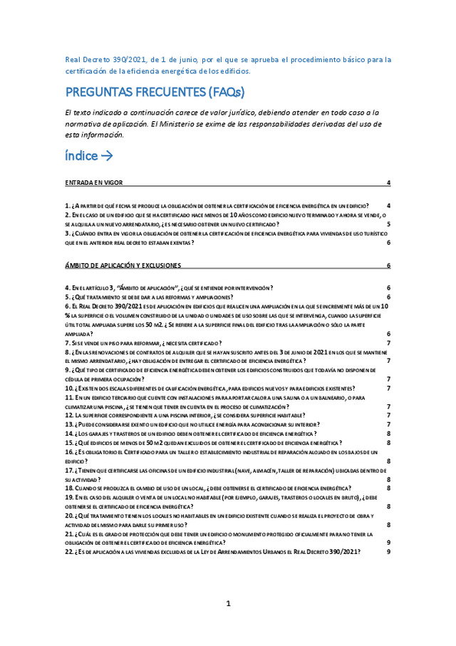 El MITECO actualiza el documento de Preguntas frecuentes del Real Decreto 390/2021  por  el  que  se  aprueba el procedimiento básico para la certificación de la eficiencia energética de los edificios