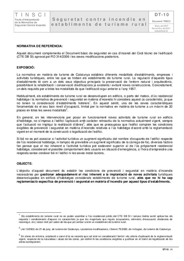 Se publica, en Cataluña, la nueva versión del DT-10. Seguridad contra incendios en casas rurales.