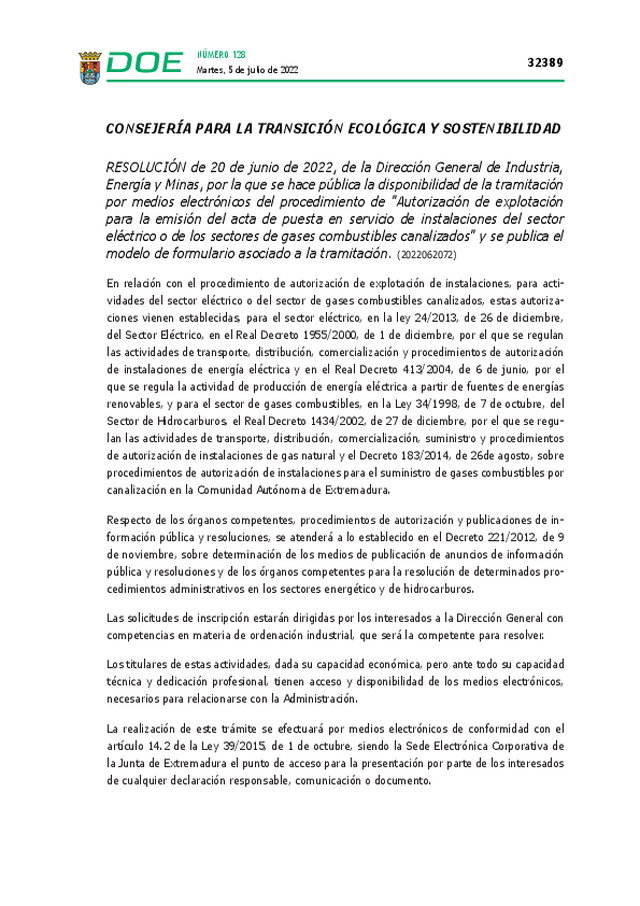 Autorización de explotación para la emisión del acta de puesta en servicio de instalaciones del sector eléctrico o de los sectores de gases combustibles canalizados