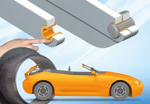Bisagras multiarticuladas sin holgura con cojinetes iglidur autocalibrables para automoción