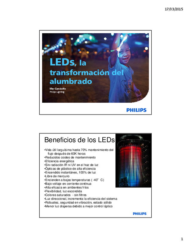 Presentación Iluminación LED de Mar Gandolfo, training manager de Philips