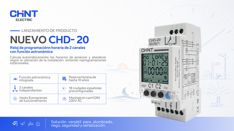 CHINT lanza un nuevo reloj de programación horaria de dos canales con función astronómica.