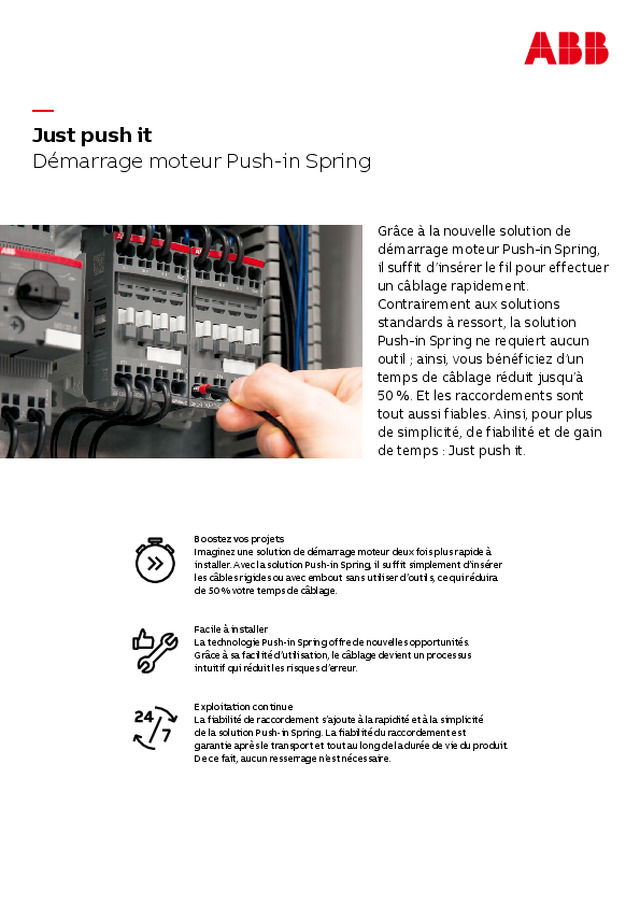 « Just push it » :  la nouvelle solution de démarrage moteur Push-in Spring d'ABB